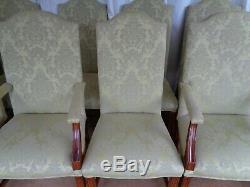10 Upholstered High Back Dining Chairs In Pale Green Damask Mahogany Oak Walnut