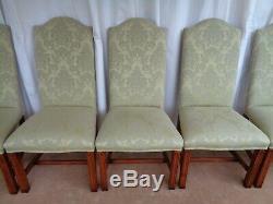 10 Upholstered High Back Dining Chairs In Pale Green Damask Mahogany Oak Walnut