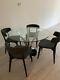 120cm Round Glass Dining Table + 4 Upholstered Chairs Set Black/dark Grey