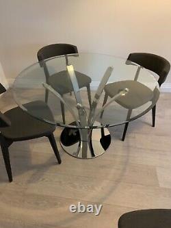 120cm Round Glass Dining Table + 4 Upholstered Chairs Set black/dark grey
