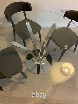 120cm Round Glass Dining Table + 4 Upholstered Chairs Set black/dark grey