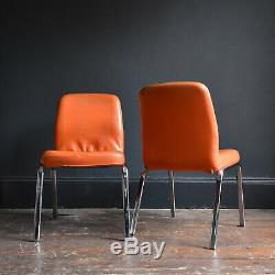 1970s Orange and Chrome Dining Chairs Set of 4 Vintage Mid Century Upholstered