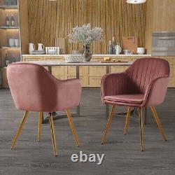 1/2Pcs Velvet Dining Chairs Fabric Oyster Armchair Metal Legs Home Office Chair
