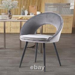 1/2Pcs Velvet Dining Chairs Fabric Oyster Armchair Metal Legs Home Office Chair