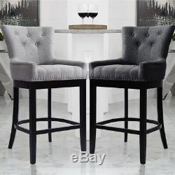 1/2X High Back Bar Stool Pub Chairs Upholstered Seat Kitchen Dining Bistro Grey