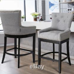 1/2X High Back Bar Stool Pub Chairs Upholstered Seat Kitchen Dining Bistro Grey