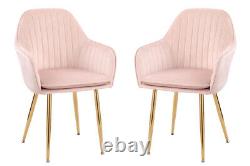 1/2/4 Designer Stylish Dining Chairs Velvet Seat Cushion Gold Legs