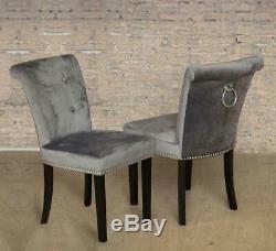 1 2 4 Velvet Fabric Dining Chairs Tufted Upholstered Kitchen Chairs Grey Beige
