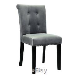 1/2/4 Velvet Studded Dining Chairs with Knocker Upholstered Wooden Legs Kitchen