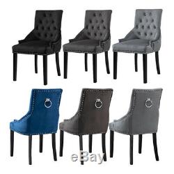1/2/4x Accent Knocker Velvet Fabric Dining Chairs Studded Upholstered Armchair