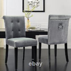 1/2/4x Upholstered Velvet Dining Chairs Studded Button Back Knocker Kitchen Seat