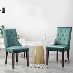 1/2 PCS Velvet Dining Chairs Button Tufted Upholstered Studded Wood Leg Kitchen