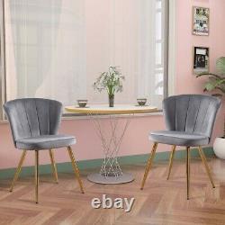 1/2 Pcs Velvet Dining Chairs Fabric Oyster Metal Legs Living Room Chairs Kitchen