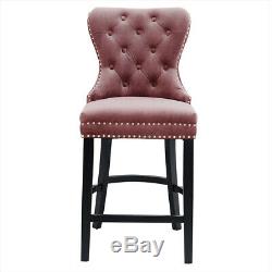1/2x Upholstered Bar Stool Button Chrome Ring Knocker Quilted Back Chair Kitchen