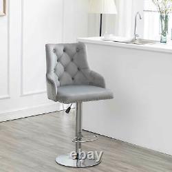 1/2x Velvet Breakfast Bar Stools Kitchen Counter Chair Lift Pub Chrome Base Rest