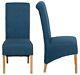 1 Pair Upholstered Blue Fabric Dining Chairs Kitchen Set Of 2 Wooden Legs