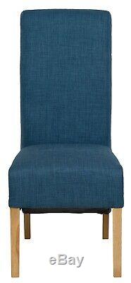 1 Pair Upholstered Blue Fabric Dining Chairs Kitchen Set of 2 WOODEN LEGS