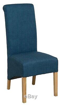 1 Pair Upholstered Blue Fabric Dining Chairs Kitchen Set of 2 WOODEN LEGS