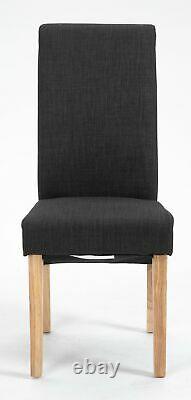 1 Pair Upholstered DARK GREY Fabric Dining Chairs Kitchen Set of 2WOODEN LEGS