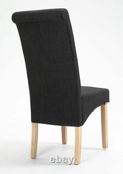 1 Pair Upholstered DARK GREY Fabric Dining Chairs Kitchen Set of 2WOODEN LEGS