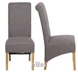1 Pair Upholstered LIGHT GREY Fabric Dining Chairs Set of 2 WOODEN LEGS