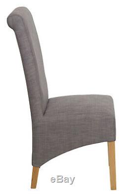 1 Pair Upholstered LIGHT GREY Fabric Dining Chairs Set of 2 WOODEN LEGS