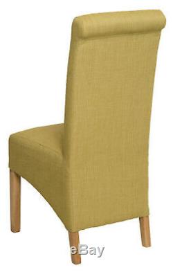 1 Pair Upholstered LIME GREEN Fabric Dining Chairs Set of 2 WOODEN LEGS