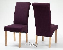 1 Pair Upholstered PURPLE Fabric Dining Chairs Kitchen Set of 2 WOODEN LEGS