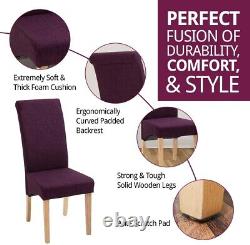 1 Pair Upholstered PURPLE Fabric Dining Chairs Kitchen Set of 2 WOODEN LEGS