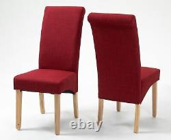 1 Pair Upholstered RED Fabric Dining Chairs Kitchen Set of 2 WOODEN LEGS