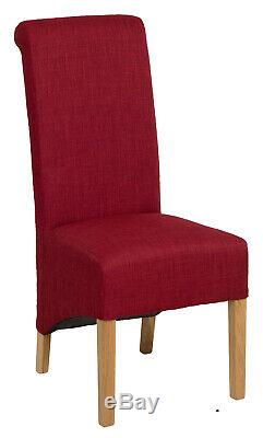 1 Pair Upholstered RED Fabric Dining Chairs Kitchen Set of 2 WOODEN LEGS