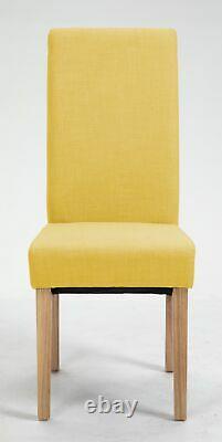 1 Pair Upholstered Yellow Fabric Dining Chairs Set of 2 WOODEN LEGS