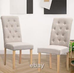 1 Pair of Upholstered Beige Fabric Dining Chair Kitchen Set of 2 WOODEN LEGS