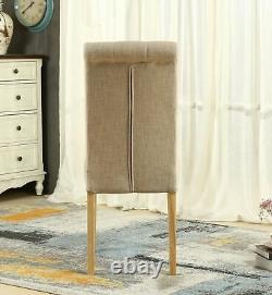 1 Pair of Upholstered Cream Fabric Dining Chair Kitchen Set of 2 WOODEN LEGS