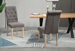 1 Pair of Upholstered Grey Fabric Dining Chair Kitchen Set of 2 WOODEN LEGS