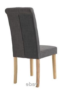 1 Pair of Upholstered Grey Fabric Dining Chair Kitchen Set of 2 WOODEN LEGS