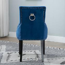1× Velvet Dining Chair Padded Seat with Chrome Knocker Rivet Buttoned Home Blue