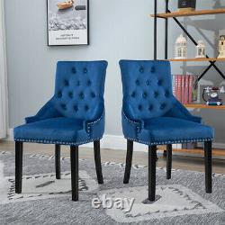 1× Velvet Dining Chair Padded Seat with Chrome Knocker Rivet Buttoned Home Blue