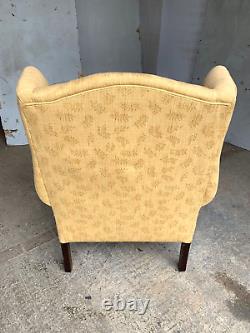20th CenturyYellow Wing Back Upholstered Armchair Cabriole Legs