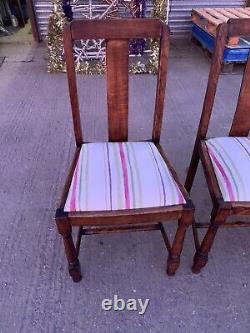 20th Century Set of 4 Four Oak Dining Chairs Singles Light Wood Side Upholstered