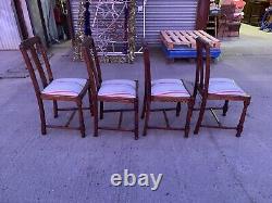20th Century Set of 4 Four Oak Dining Chairs Singles Light Wood Side Upholstered