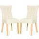 2pcs Dining Chairs Faux Leather Padded Button High Back Dinning Chairs Oak Legs