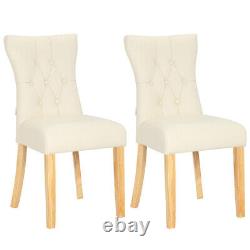 2PCS Dining Chairs Faux Leather Padded Button High Back Dinning Chairs Oak Legs