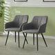 2pcs Grey Upholstered Faux Leather Dining Chairs Accent Chair Lounge Office Pu