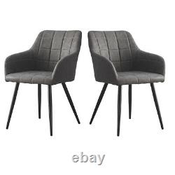 2PCS GREY Upholstered Faux Leather Dining Chairs Accent Chair Lounge Office PU