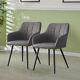 2pcs Grey Dining Chairs Upholstered Faux Leather Accent Chair Lounge Office