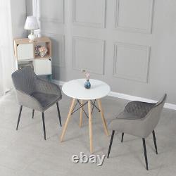 2PCS Modern Grey Velvet Fabric Upholstered Dining Chairs Armchairs Metal Legs