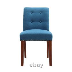 2PCS Modern Lounge Dining Chairs Linen Padded Seat Button Back Solid Wood Legs
