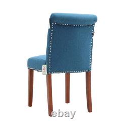 2PCS Modern Lounge Dining Chairs Linen Padded Seat Button Back Solid Wood Legs