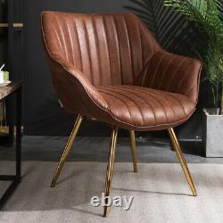2PCS Retro Dining Chairs Distressed PU Leather Upholstered Seat With Metal Legs